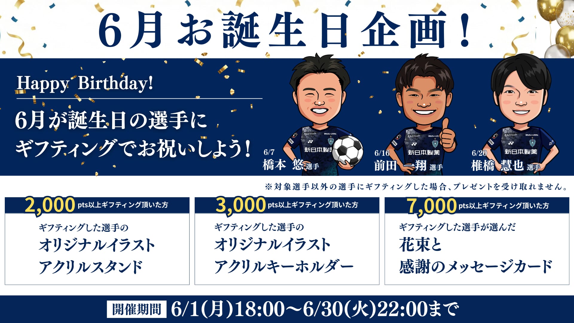 【6月お誕生日企画】6月が誕生日の選手にギフティングでお祝いしよう！